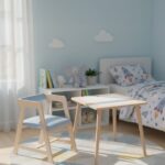 Montessori Çocuk Ahşap Oyun Etkinlik Çalışma Masası,Saklama Alanlı,Mavi Sandalye-Pkt005519-005585